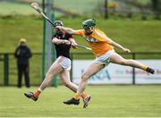 16 April 2017;John Corvan of Armagh in action against Conor McCann of Antrim during the Ulster GAA Hurling Senior Championship Final match between Antrim and Armagh at the Derry GAA Centre of Excellence in Owenbeg, Derry. Photo by Oliver McVeigh/Sportsfile