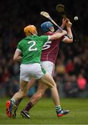 16 April 2017; Conor Cooney of Galway goes past Richie English of Limerick on his way to scoring a goal in the 56th minute during the Allianz Hurling League Division 1 Semi-Final match between Limerick and Galway at the Gaelic Grounds in Limerick. Photo by Ray McManus/Sportsfile