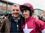 16 April 2017; Owner Michael O'Leary, left, and jocker Bryan Cooper after winning the Ryanair Gold Cup Novice Steeplechase with Road To Respect during the Fairyhouse Easter Festival at Fairyhouse Racecourse in Ratoath, Co Meath. Photo by Seb Daly/Sportsfile