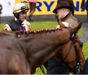 16 April 2017; Jockey Ruby Walsh in conversation with Trainer Willie Mullins after finishing second on Yorkhill, foreground, in the Ryanair Gold Cup Novice Steeplechase during the Fairyhouse Easter Festival at Fairyhouse Racecourse in Ratoath, Co Meath. Photo by Cody Glenn/Sportsfile