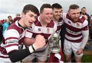 16 April 2017; Tullow RFC players, from left, Ryan O'Neill, Aaron O'Byrne, Sean Doyle and Shane Rohan celebrate with the Towns Cup after the Bank of Ireland Leinster Provincial Towns Cup Final match between Skerries RFC 2nd XV and Tullow RFC at the Showgrounds in Athy, Co Kildare. Photo by Matt Browne/Sportsfile