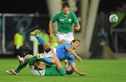 2 October 2011; Luciano Orquera, Italy, is tackled by Sean O'Brien, Ireland. 2011 Rugby World Cup, Pool C, Ireland v Italy, Otago Stadium, Dunedin, New Zealand. Picture credit: Brendan Moran / SPORTSFILE