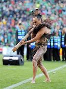 25 September 2011; A Maori Warrior performs as the the teams come onto the pitch before the game. 2011 Rugby World Cup, Pool C, Ireland v Russia, Rotorua International Stadium, Rotorua, New Zealand. Picture credit: Brendan Moran / SPORTSFILE