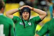 8 October 2011; A tearful Ireland flanker Sean O'Brien after the game. 2011 Rugby World Cup, Quarter-Final, Wellington Regional Stadium, Wellington, New Zealand. Picture credit: Brendan Moran / SPORTSFILE
