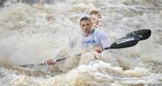 8 October 2011; Peter Egan, front, Salmon Leap Club, and partner Neil Flenming, Celbridge, steer their way through the Straffan weir, in their Senior Racing Kayak Doubles K2 during the 2011 Liffey Descent, Kildare - Dublin. Picture credit: Barry Cregg / SPORTSFILE