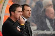 8 October 2011; Dundalk manager Ian Foster, right, and his assistant Darius Kierans. Airtricity League Premier Division, Dundalk v Derry City, Oriel Park, Dundalk, Co. Louth. Picture credit: Oliver McVeigh / SPORTSFILE
