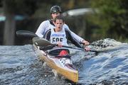 8 October 2011; Richard Hendron and James King, Richmond Canoe Club, England, in action in their Senior Racing Kayak Doubles K2 on the Lucan weir, Co. Dublin, during the 2011 Liffey Descent, Kildare - Dublin. Picture credit: Barry Cregg / SPORTSFILE