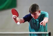 15 April 2017; Owen Cathcart of Ireland in action against Adrian Wetzel of Norway during the European Table Tennis Championships Final Qualifier match between Ireland and Norway at the National Indoor Arena in Dublin. Photo by Matt Browne/Sportsfile