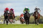 17 April 2017; Project Bluebook, second right, with Barry Geraghty up, beats Dandy Mag, left, with Paul Townend up, and  Ex Patriot, right, with Rachael Blackmore up, on their way to winning the Avoca Dunboyne Juvenile Hurdle during the Fairyhouse Easter Festival at Fairyhouse Racecourse in Ratoath, Co Meath. Photo by Seb Daly/Sportsfile
