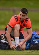 17 April 2017; Conor Murray of Munster ties his boot laces before squad training at the University of Limerick in Limerick. Photo by Diarmuid Greene/Sportsfile