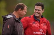 17 April 2017; Munster director of rugby Rassie Erasmus in conversation with former France international and former South Africa scrum coach Pieter de Villiers during squad training at the University of Limerick in Limerick. Photo by Diarmuid Greene/Sportsfile