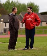 17 April 2017; Munster director of rugby Rassie Erasmus in conversation with former France international and former South Africa scrum coach Pieter de Villiers during squad training at the University of Limerick in Limerick. Photo by Diarmuid Greene/Sportsfile