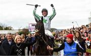 17 April 2017; Jockey Robbie Power celebrates as he enters the parade ring after winning the Boylesports Irish Grand National Steeplechase on Our Duke during the Fairyhouse Easter Festival at Fairyhouse Racecourse in Ratoath, Co Meath. Photo by Cody Glenn/Sportsfile