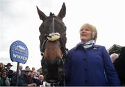17 April 2017; Trainer Jessica Harrington celebrates with Our Duke after winning the Boylesports Irish Grand National Steeplechase during the Fairyhouse Easter Festival at Fairyhouse Racecourse in Ratoath, Co Meath. Photo by Cody Glenn/Sportsfile