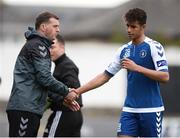 17 April 2017; Limerick FC interim manager Willie Boland exchanges a handshake with Barry Cotter of Limerick FC after he was substituted during the EA Sports Cup second round match between Limerick FC and Cork City at The Markets Field in Limerick. Photo by Diarmuid Greene/Sportsfile