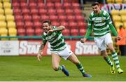 17 April 2017; Darren Meenan, left, of Shamrock Rovers celebrates after scoring his side's first goal with teammate Sean Boyd during the EA Sports Cup second round game between Shamrock Rovers and Bohemians at Tallaght Stadium in Tallaght, Dublin. Photo by David Maher/Sportsfile