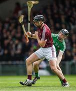 16 April 2017; Aidan Harte of Galway prepares to clear under pressure from Graeme Mucahy of Limerick during the Allianz Hurling League Division 1 Semi-Final match between Limerick and Galway at the Gaelic Grounds in Limerick. Photo by Ray McManus/Sportsfile