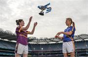 18 April 2017; Division 3 finalists Clara Donelly of Wexford and Samantha Lambert of Tipperary during the Lidl NFL Division 3 & 4 Captains Day at Croke Park in Dublin. Photo by Sam Barnes/Sportsfile