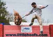 18 April 2017; Flash the miniature pony takes part in the Little Hoofs puissance competition with help from handler Daniel Kennedy during the Fairyhouse Easter Festival at Fairyhouse Racecourse in Ratoath, Co Meath. Photo by Seb Daly/Sportsfile