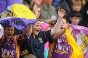 11 September 2011; Wexford supporters cheer on their team before the game against Galway. All-Ireland Senior Camogie Championship Final in association with RTE Sport, Galway v Wexford, Croke Park, Dublin. Picture credit: David Maher / SPORTSFILE