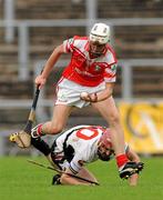 9 October 2011; James Campbell, Loughgiel Shamrocks, in action against Kevin Hinphey, Dungiven Kevin Lynchs. AIB GAA Hurling Ulster Senior Club Championship Semi-Final, Loughgiel Shamrocks v Dungiven Kevin Lynchs, Casement Park, Belfast, Co. Antrim. Picture credit: Oliver McVeigh / SPORTSFILE