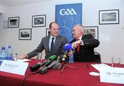 11 October 2011; Ireland manager Anthony Tohill and Uachtarán CLG Criostóir Ó Cuana, right, at the Irish International Rules team brienfing where the first 18 players of the squad were announced. Croke Park, Dublin. Picture credit: Pat Murphy / SPORTSFILE