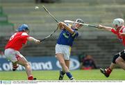 5 May 2002; Longford's Gavin Dooley in action against Barry Murphy and Ger Collins, Louth. Louth v Longford, Allianz National Hurling League Division 3 Final, Pairc Tailteann, Navan, Co. Meath. Picture credit; David Maher / SPORTSFILE