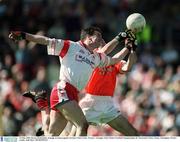19 May 2002; Steven McDonnell, Armagh, in action against Tyrone's Chris Lawn. Tyrone v Armagh, Ulster Senior Football Championship, St. Tierneach's Park, Clones, Monaghan. Picture credit; Aoife Rice / SPORTSFILE