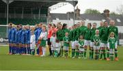 9 April 2017; Republic of Ireland players stand for the National Anthem during the UEFA Women's Under 19 European Championship Elite Round match between Republic of Ireland and Finland at Markets Field, in Limerick. Photo by Eóin Noonan/Sportsfile