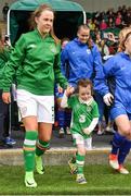 9 April 2017; Chloe Moloney of Republic of Ireland making her way out to the pitch ahead of the UEFA Women's Under 19 European Championship Elite Round match between Republic of Ireland and Finland at Markets Field, in Limerick. Photo by Eóin Noonan/Sportsfile
