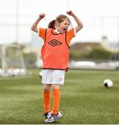 21 April 2017; Jody Clinch, from Malahide, Dublin, celebrates after scoring a goal during the Aviva Soccer Sisters at Gannon Park in Malahide, Dublin. Photo by Eóin Noonan/Sportsfile