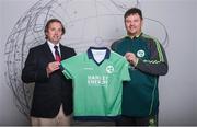 21 April 2017; Clive Gilmore, CEO of Hanley Energy, with head coach of the Irish International Women's Cricket Team Aaron Hamilton at the announcement of Hanley Energy as the official sponsors of the Irish International Women’s Cricket Team at Hanley Head Office, City North Business Park in Stamullin, Meath. Photo by Cody Glenn/Sportsfile