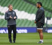 21 April 2017; Saracens director of rugby Mark McCall with Billy Vunipola during their captain's run at the Aviva Stadium in Dublin. Photo by Stephen McCarthy/Sportsfile