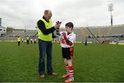 21 April 2017; Henry Downey, who captained the 1993 All-Ireland winning Derry team, congratulates his son Daíre Downey, age 12, representing the Lavey GAA Club, and Derry GAA For All Team, after scoring a goal and two points during the Go Games Provincial Days in partnership with Littlewoods Ireland Day 7 at Croke Park in Dublin. Photo by Cody Glenn/Sportsfile