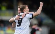 21 April 2017; David McMillan of Dundalk, 9, celebrates scoring his side's first goal with team-mate Dane Massey during the SSE Airtricity League Premier Division match between Dundalk and Bohemians at Oriel Park in Dundalk, Co. Louth. Photo by Piaras Ó Mídheach/Sportsfile