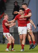 21 April 2017; Alex Wootton of Munster A is congratulated by team-mate John Poland and Conor Oliver after scoring a try against Jersey Reds during the British & Irish Cup Final match between Munster A and Jersey Reds at Irish Independent Park, in Cork. Photo by Matt Browne/Sportsfile