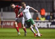 21 April 2017; Kevin O'Connor of Cork City in action against Conan Byrne of St. Patricks Athletic during the SSE Airtricity League Premier Division match between St Patrick's Athletic and Cork City at Richmond Park in Dublin. Photo by Eóin Noonan/Sportsfile