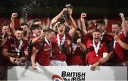 21 April 2017; Munster A captain Cian Bohane lifts the cup as his team-mates celebrate after the British & Irish Cup Final match between Munster A and Jersey Reds at Irish Independent Park, in Cork. Photo by Matt Browne/Sportsfile