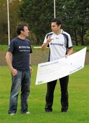12 October 2011; Pictured at St Josephs GAA Club Ederney, in Fermanagh, were Sean Og O hAilpin, right, Ulster Bank GAA Force Ambassador, and Sean Donnelly, Club Sectretary St Josephs GAA Club Ederney. St Josephs GAA Club Ederney, in Fermanagh, received a major boost as Ulster Bank announced them as winners of ‘Ulster Bank GAA Force’ – a major club focused initiative supporting local GAA clubs by giving them the opportunity to refurbish and upgrade their facilities. Ulster Bank GAA Force was introduced this summer to coincide with Ulster Bank’s sponsorship of the GAA Football All-Ireland Championships. St Josephs GAA Club was awarded a support package worth €22,000. Four runners up were also awarded support packages worth €5,000. St. Joseph's GAA Club, Drumkeen, Ederney, Co. Fermanagh. Picture credit: Oliver McVeigh / SPORTSFILE