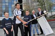 12 October 2011; Pictured at Ulster Bank Headquarters in Dublin is, Sean Og O hAilpin, Ulster Bank Gaa Force Ambassador with St Joseph O'Connell Boys GAA Club members, from left, Josh Doran, age 10, from East Wall, Dillon McCarthy, age 10, from Crinan Strand, Johnny Sheridan, U12's manager, and Ulster Bank Area Manager for Dublin Central Ronan Moran. St Joseph O'Connell Boys GAA Club in Dublin received a major boost as Ulster Bank announced the winners of ‘Ulster Bank GAA Force’ – a major club focused initiative supporting local GAA clubs by giving them the opportunity to refurbish and upgrade their facilities. Ulster Bank GAA Force was introduced this summer to coincide with Ulster Bank’s sponsorship of the GAA Football All-Ireland Championships. St Joseph O'Connell Boys GAA Club was awarded a support package worth €5,000 as one of four provincial runners-up in the Ulster Bank GAA Force initiative. Ulster Bank, George’s Quay, Dublin. Picture credit: Brian Lawless / SPORTSFILE