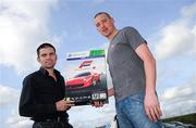 13 October 2011; Formula 1 enthusiasts Kieran Donaghy, Kerry footballer, and Bernard Dunne, retired boxer, lined out earlier today to unveil the latest installment of Forza Motorsport 4 at the exclusive Forza Motorsport 4 event at Mondello Park International Racing Circuit. The release of “Forza Motorsport 4” across Ireland will usher in a new dawn for racing games and automotive entertainment. Developed by Turn 10 Studios and published by Microsoft Studios exclusively for Xbox 360, “Forza Motorsport 4” has set a new industry standard in this latest installment to the acclaimed “Forza Motorsport” franchise, the highest rated racing franchise of this generation. Mondello, Donore, Naas, Co. Kildare. Picture credit: Pat Murphy / SPORTSFILE