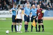 21 April 2017; Referee Paul McLaughlin performs the coin toss with team captains Stephen O’Donnell of Dundalk, left, and Derek Pender of Bohemians before the SSE Airtricity League Premier Division match between Dundalk and Bohemians at Oriel Park in Dundalk, Co. Louth. Photo by Piaras Ó Mídheach/Sportsfile