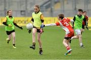 22 April 2017; Anna Leah Rogers, representing Glen, Co. Antrim, in action against Joseph Donald, representing Rostrevor, Co. Antrim, during the Go Games Provincial Days in partnership with Littlewoods Ireland Day 8 at Croke Park in Dublin. Photo by Piaras Ó Mídheach/Sportsfile