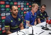 22 April 2017; Leinster captain Isa Nacewa, left, head coach Leo Cullen and Jack McGrath during a press conference at the Matmut Stadium de Gerland in Lyon, France. Photo by Stephen McCarthy/Sportsfile