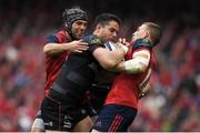 22 April 2017; Sean Maitland of Saracens is tackled by Duncan Williams, left, and Andrew Conway of Munster during the European Rugby Champions Cup Semi-Final match between Munster and Saracens at the Aviva Stadium in Dublin. Photo by Brendan Moran/Sportsfile
