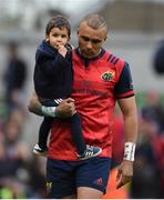 22 April 2017; Simon Zebo of Munster, with his son Jacob, after the European Rugby Champions Cup Semi-Final match between Munster and Saracens at the Aviva Stadium in Dublin. Photo by Diarmuid Greene/Sportsfile