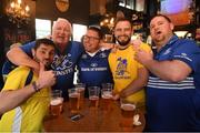 22 April 2017; Leinster Rugby supporters Thomas Peare, left, with Tom and Derek Cunningham and ASM Clermont Auvergne supporters at Wallace's Bar in Lyon, France, ahead of their side's European Rugby Champions Cup Semi-Final. Photo by Stephen McCarthy/Sportsfile