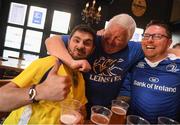 22 April 2017; Leinster Rugby supporters Thomas Peare, left, with Tom Cunningham and a ASM Clermont Auvergne supporter at Wallace's Bar in Lyon, France, ahead of their side's European Rugby Champions Cup Semi-Final. Photo by Stephen McCarthy/Sportsfile