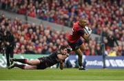 22 April 2017; Simon Zebo of Munster is tackled by Brad Barritt of Saracens during the European Rugby Champions Cup Semi-Final match between Munster and Saracens at the Aviva Stadium in Dublin. Photo by Diarmuid Greene/Sportsfile