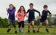 23 April 2017; Parkrun Ireland in partnership with Vhi, expanded their range of junior events to seven with the introduction of the Balbriggan junior parkrun on Sunday morning. Junior parkruns are 2km long and cater for 4 to 14 year olds, free of charge providing a fun and safe environment for children to enjoy exercise. Pictured is from left, Ella Foley, age 10, from Clontarf, Co. Dublin, Liv Foley, age 10, from Clontarf, Co. Dublin along with Dean Ryan, age 11, from Navan, Co. Meath,  and Nathan Ryan, age 11, from Navan Co. Meath, during the Parkrun at Bremore Castle Park, in Balbriggan, Co. Dublin.  Photo by Eóin Noonan/Sportsfile